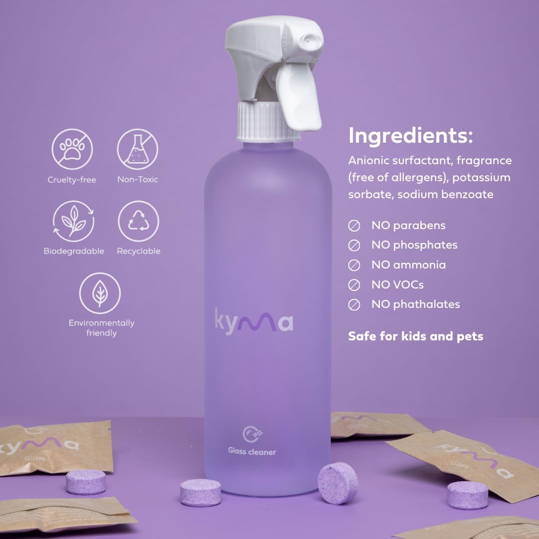 Kyma Lavender Glass Cleaner 500ml (Single Bottle Box 1pc + Refill, 115g)_1