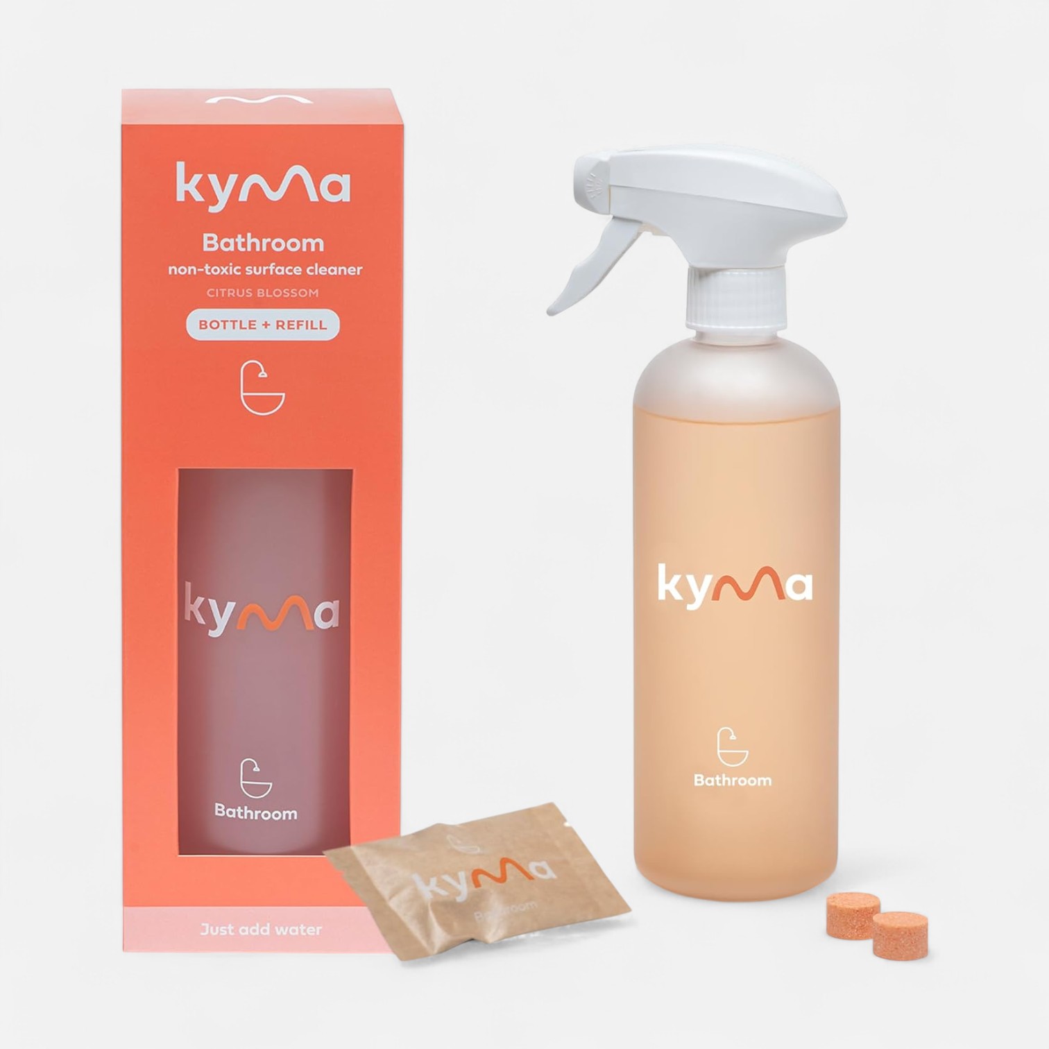 Kyma Peach Bathroom Cleaner 500ml (Single Bottle Box 1pc + Refill, 115g)_0