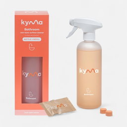 Kyma Peach Bathroom Cleaner 500ml (Single Bottle Box 1pc + Refill, 115g)