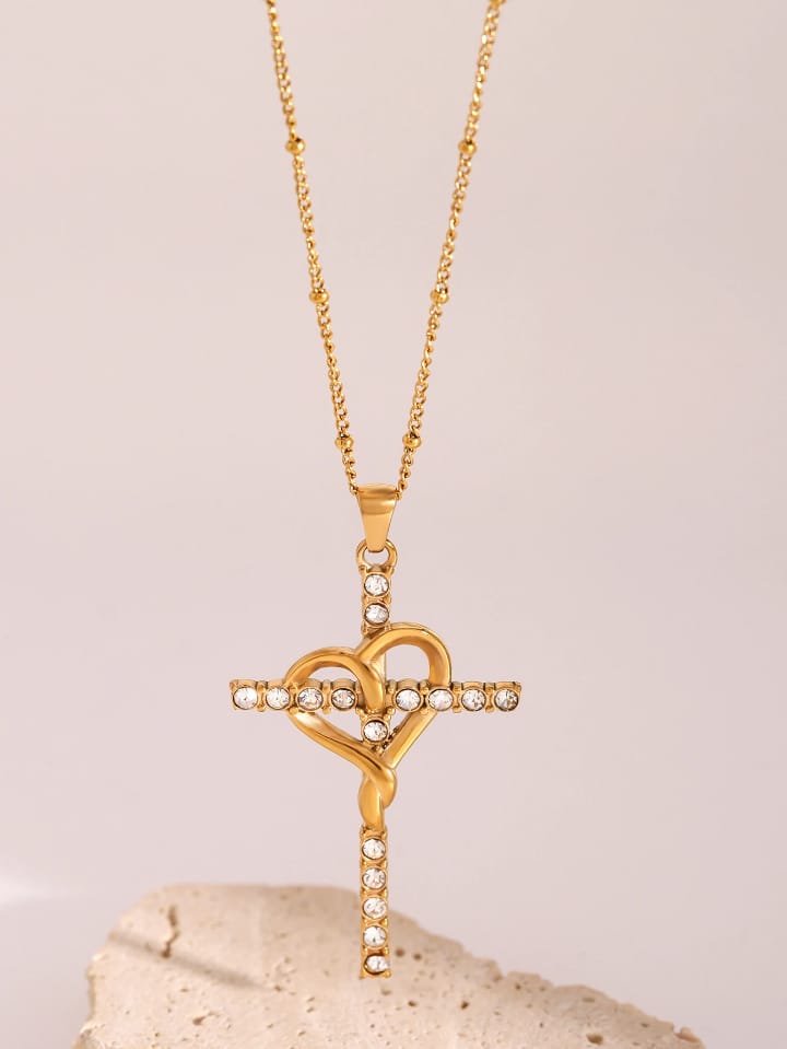 Collier en croix et cœur- Pour affirmer votre foi chrétienne._1