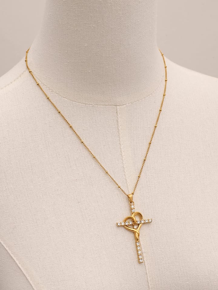 Collier en croix et cœur- Pour affirmer votre foi chrétienne._2