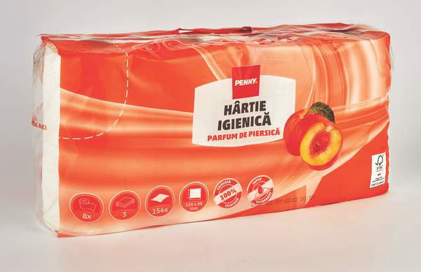 Hartie igienica piersica 3 straturi, 8 role, Penny