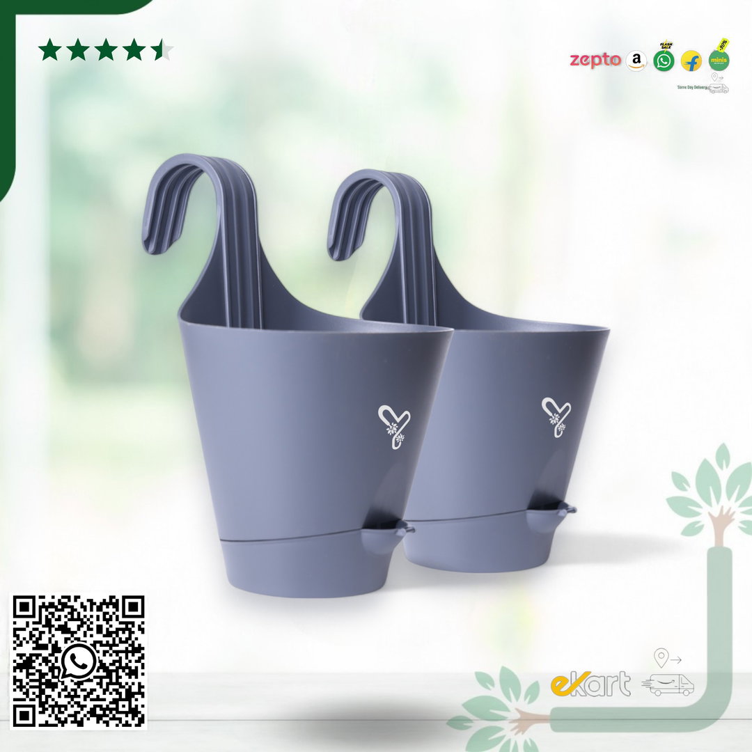 Railing Hook,Self-Watering Pot-Pack of 2 | Grey
