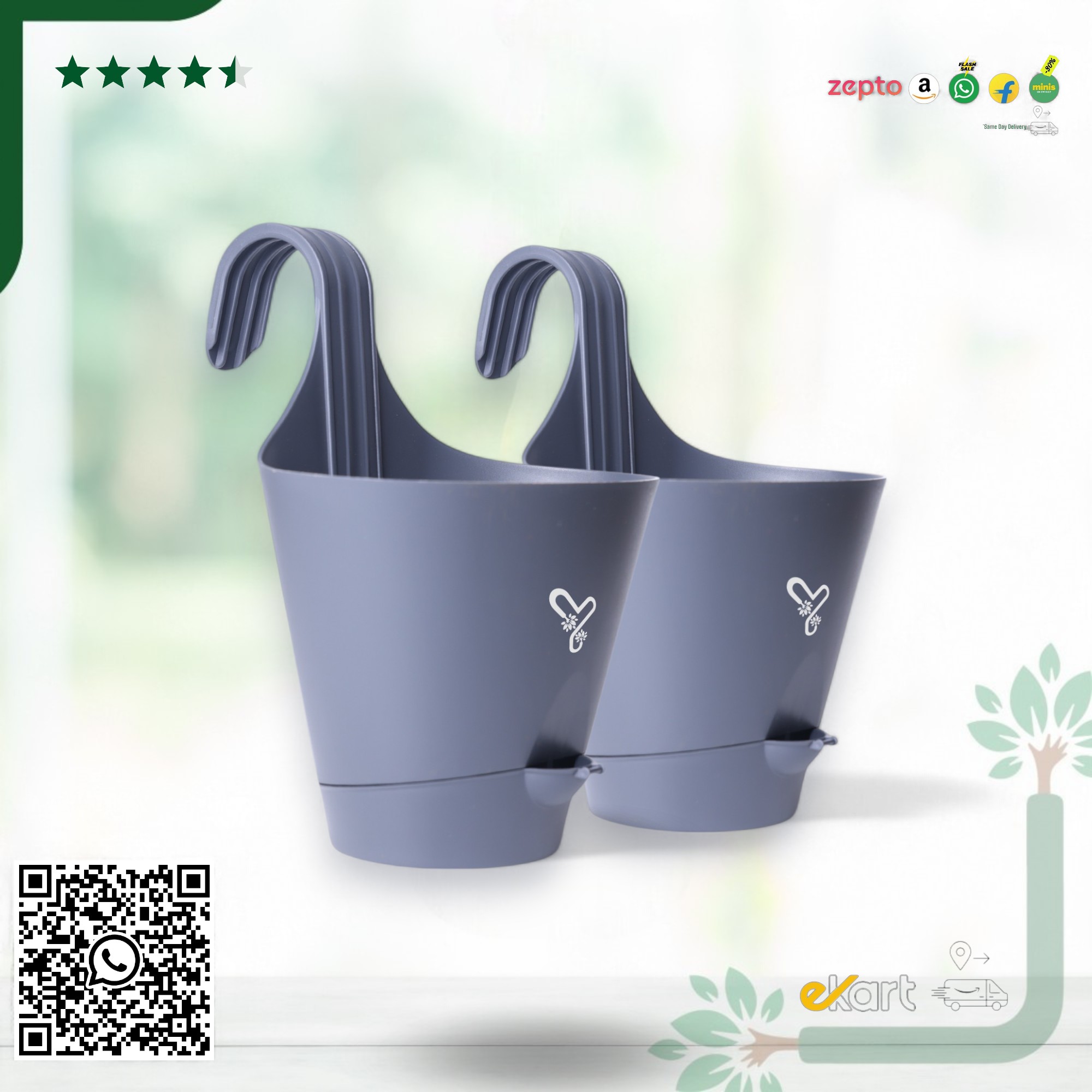 Railing Hook,Self-Watering Pot-Pack of 2 | Grey_0