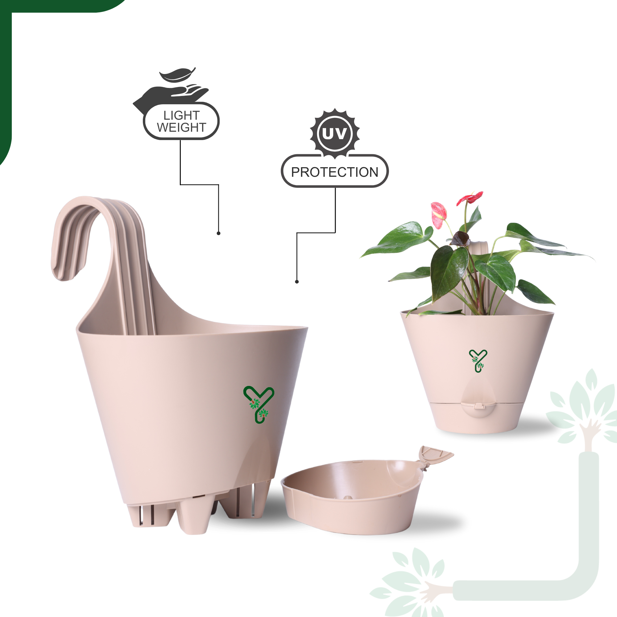Railing Hook,Self-Watering Pot-Pack of 2 | Rock Brown _2