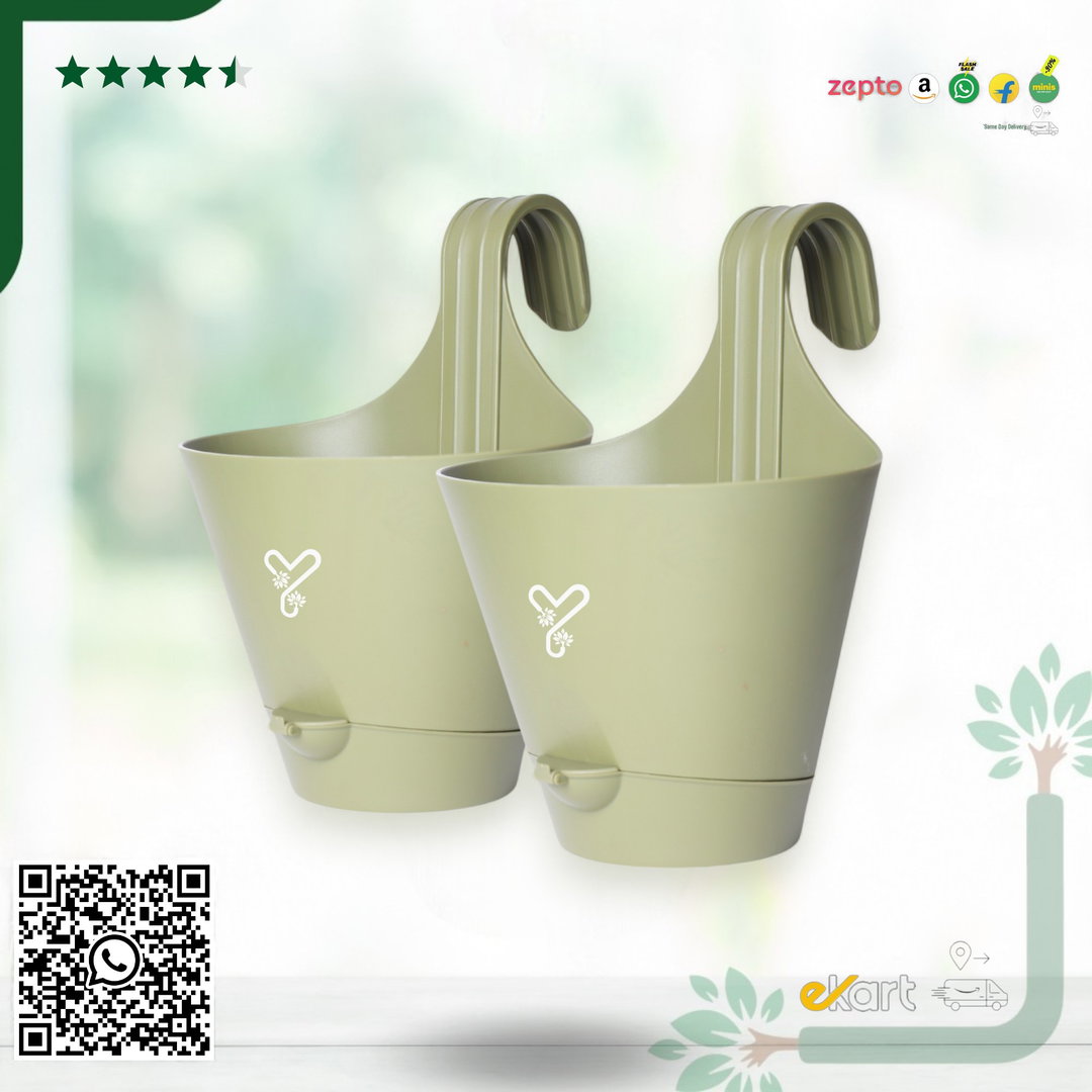Railing Hook,Self-Watering Pot-Pack of 2 | Olive