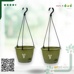 Hanging Self Watering Pot, 8inch, Vertical Hook & 12.5'' Chain | Pack of 2 | Olive 