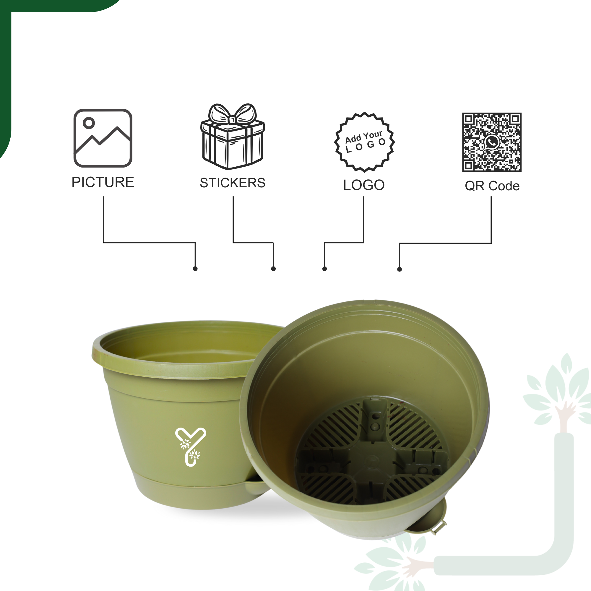 Hanging Self Watering Pot, 8inch, Vertical Hook & 12.5'' Chain | Pack of 2 | Olive _4