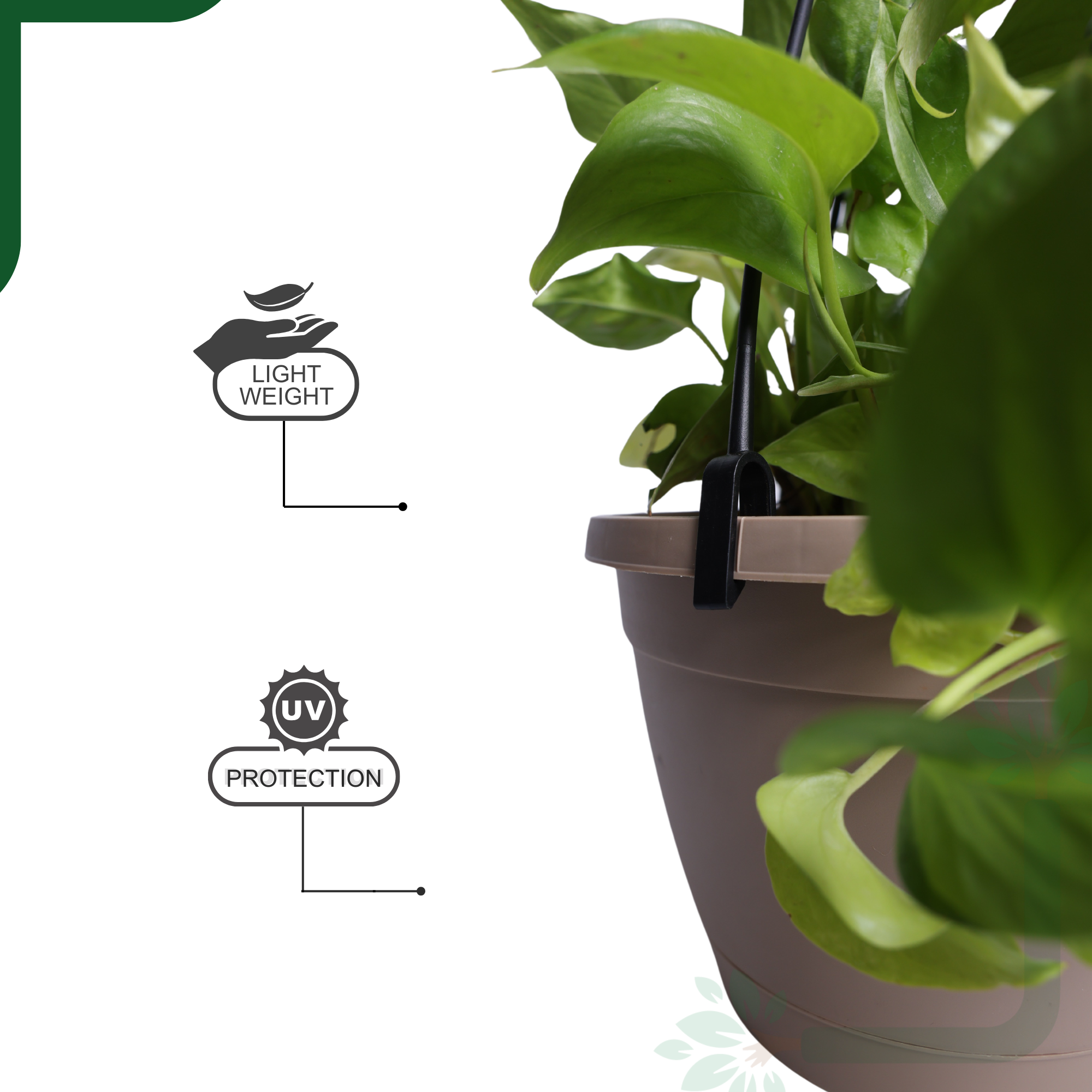 Hanging Self Watering Pot, 8inch, Vertical Hook & 12.5'' Chain | Pack of 2 | Rock Brown _4