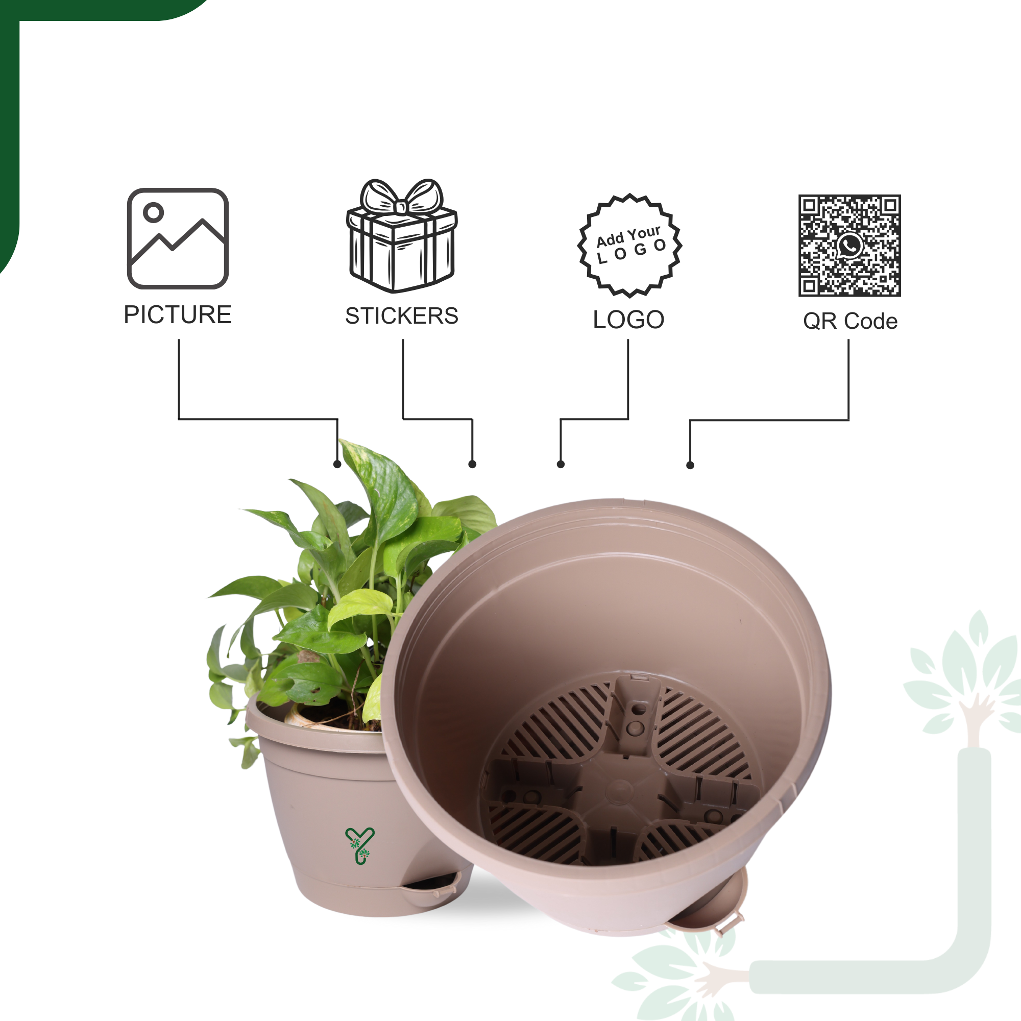 Hanging Self Watering Pot, 8inch, Vertical Hook & 12.5'' Chain | Pack of 2 | Rock Brown _2