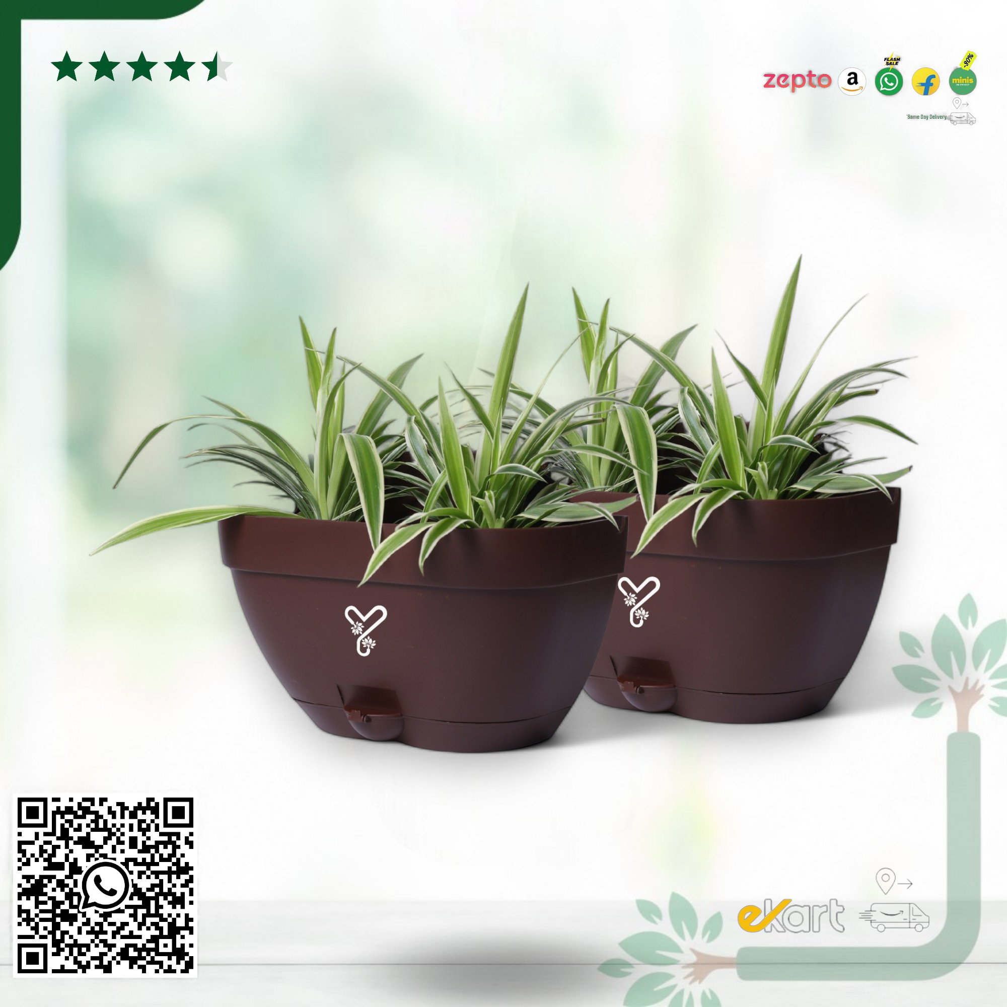 Vertical Garden Wall Mounted Self Watering Pot with Hook | Pack of 2 | Coffee_0