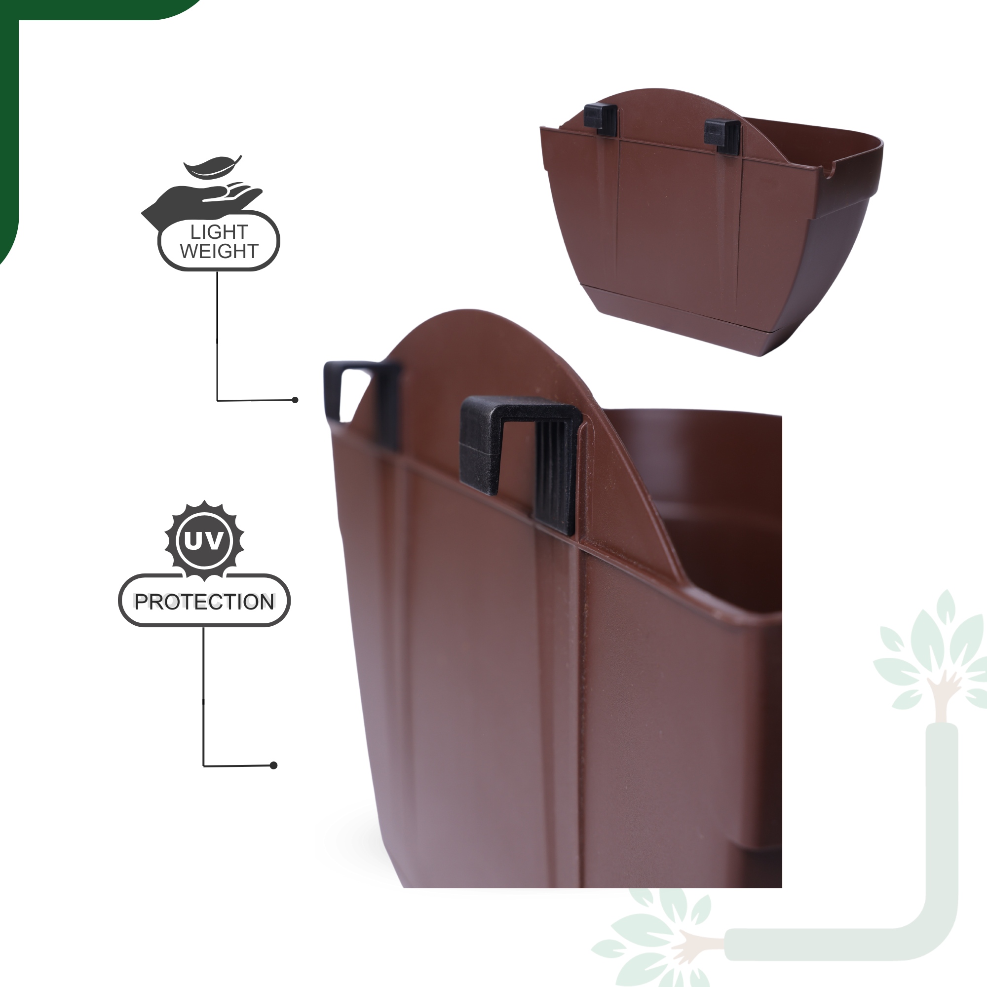 Vertical Garden Wall Mounted Self Watering Pot with Hook | Pack of 2 | Coffee_2