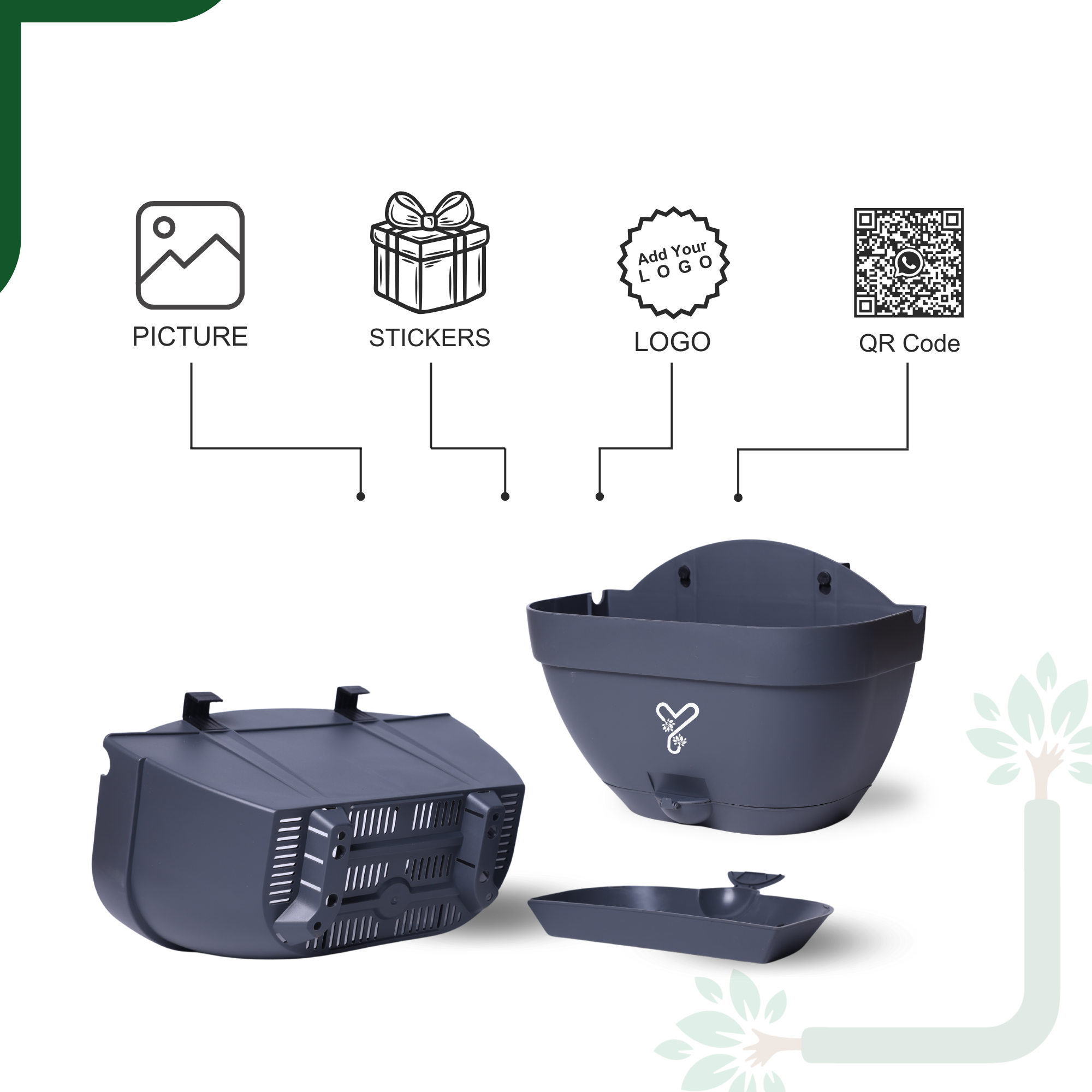 Vertical Garden Wall Mounted Self Watering Pot with Hook | Pack of 2 | Grey_3