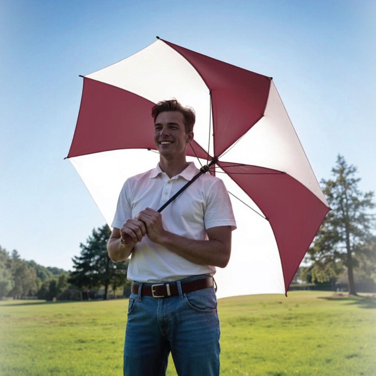 8 Panel Golf Umbrella - White & Burgandy_3