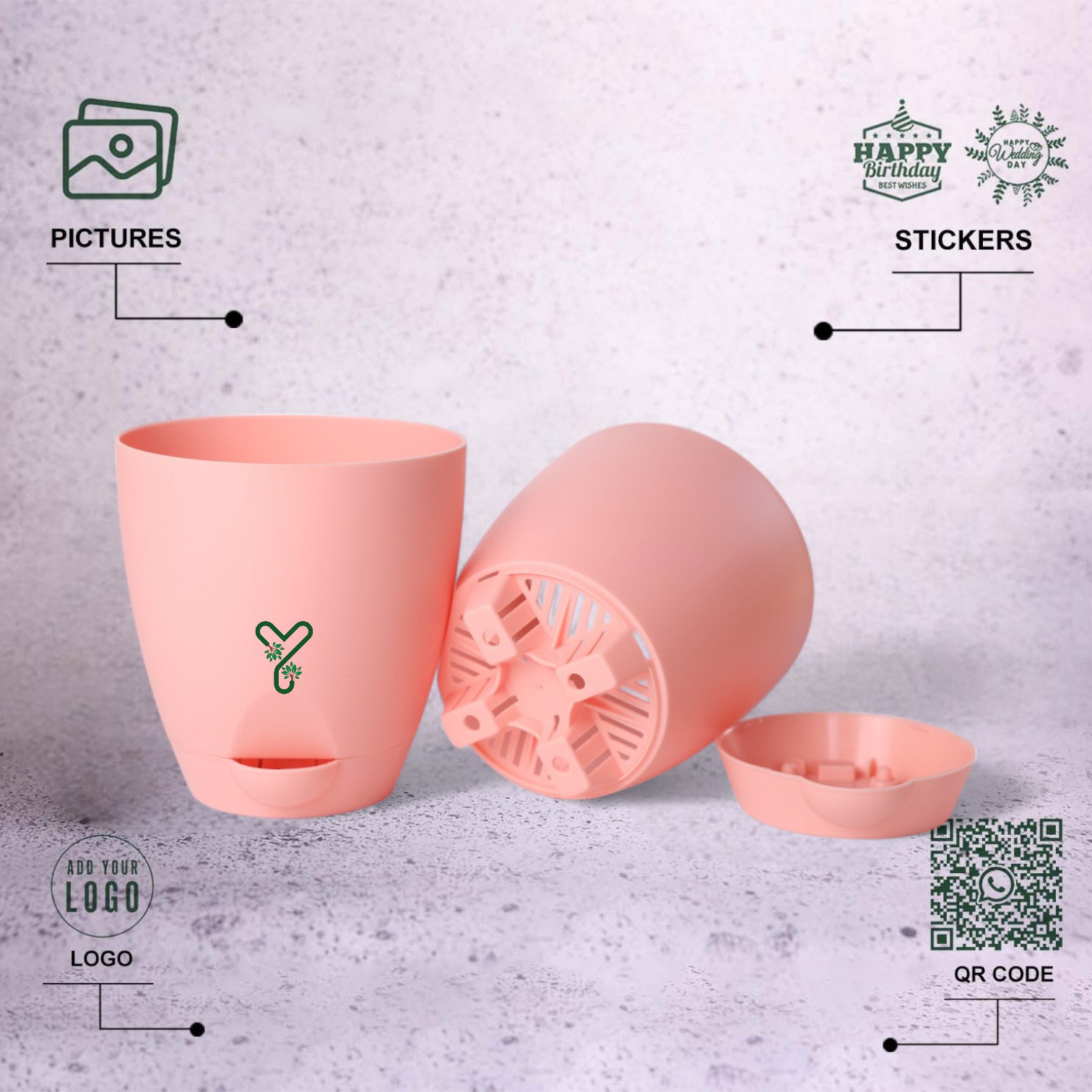 Peach Aqua Self Watering | 5 & 7inch Pot | Pack of 2_2