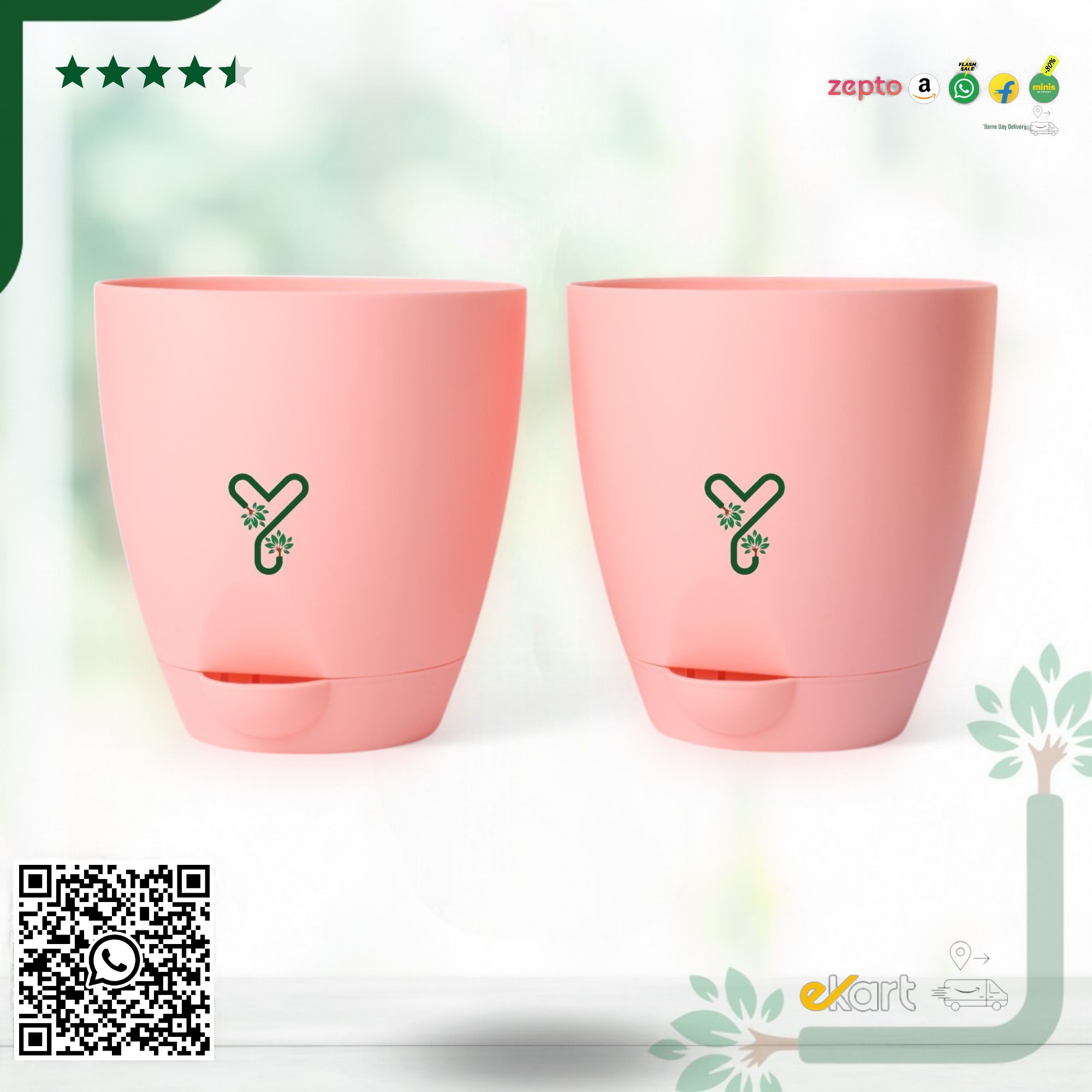 Peach Aqua Self Watering | 5 & 7inch Pot | Pack of 2_0