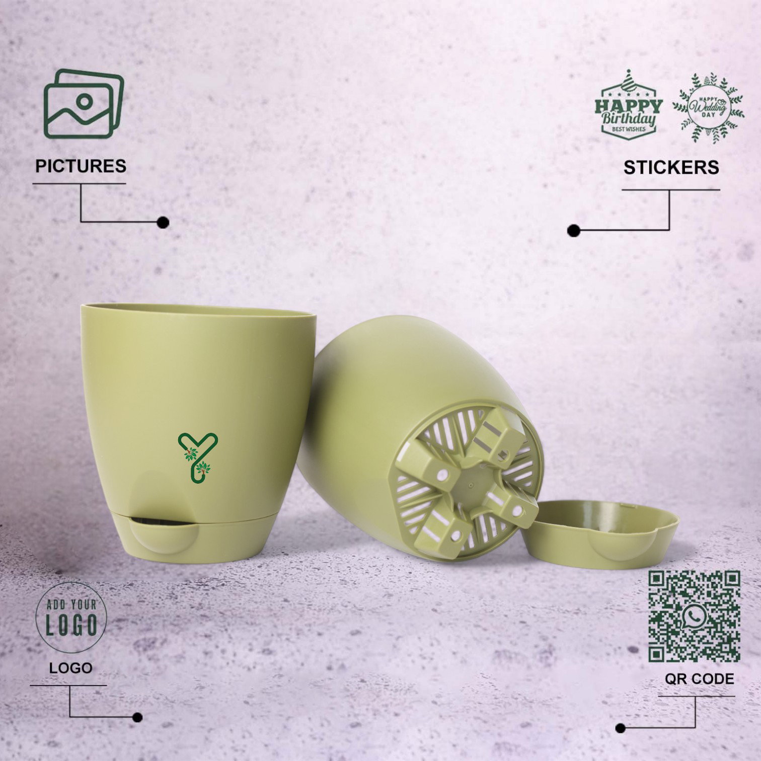 Aqua Self Watering | 5 & 7inch Pot | Pack of 2 | Olive_2