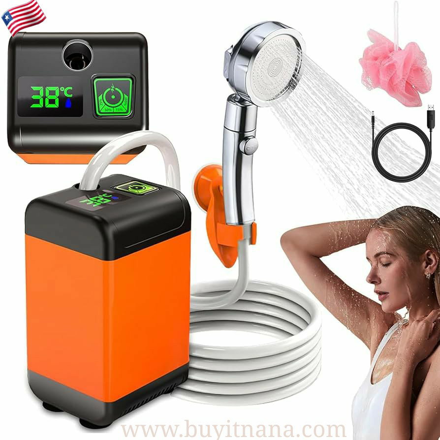 Rechargeable Electric Shower Pump, 12V Camping Shower with Smart Temperature Display and Adjustable Water Pressure, multi purpose Shower Pump_0