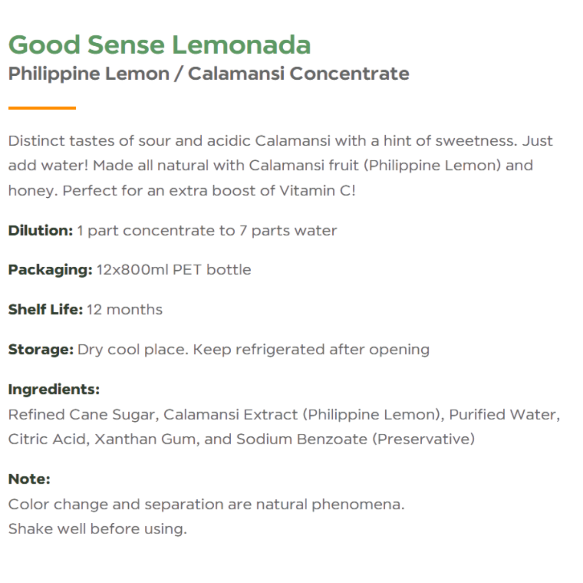 Good Sense Lemonada Philippine Lemon / Calamansi Juice Concentrate 800ml_1