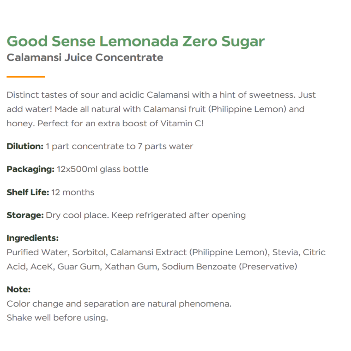 Good Sense Lemonada Zero Sugar Calamansi Juice Concentrate 500ml_1