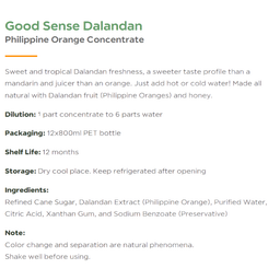 Good Sense Dalandan Philippine Orange Juice Concentrate 800ml