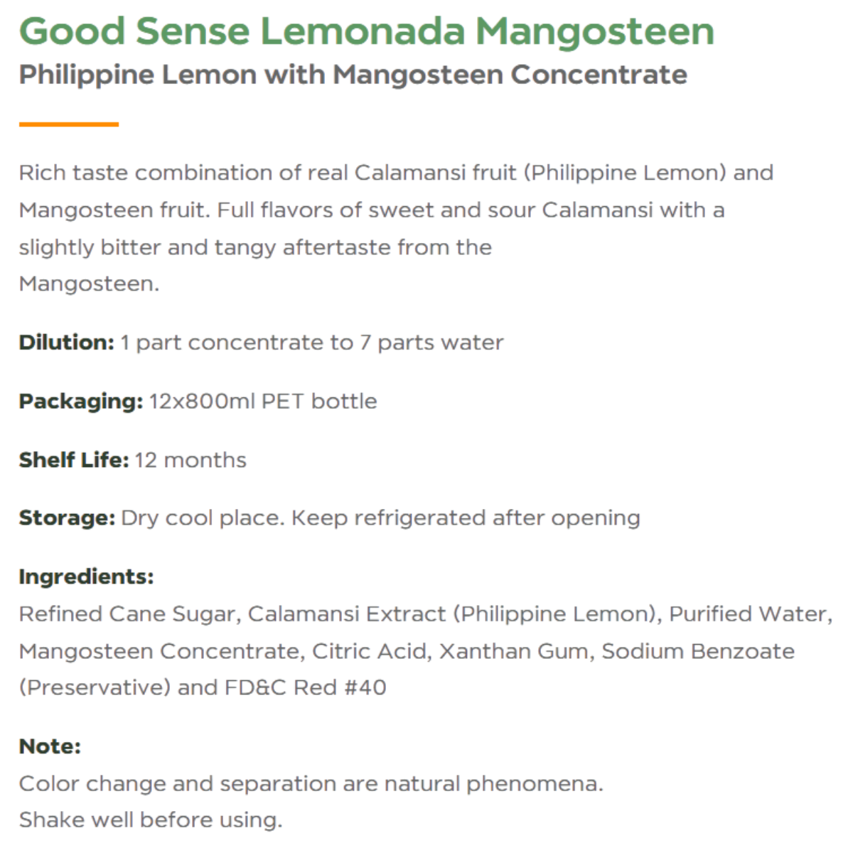 Good Sense Lemonada Mangosteen Philippine Lemon with Mangosteen Juice Concentrate 800ml_1