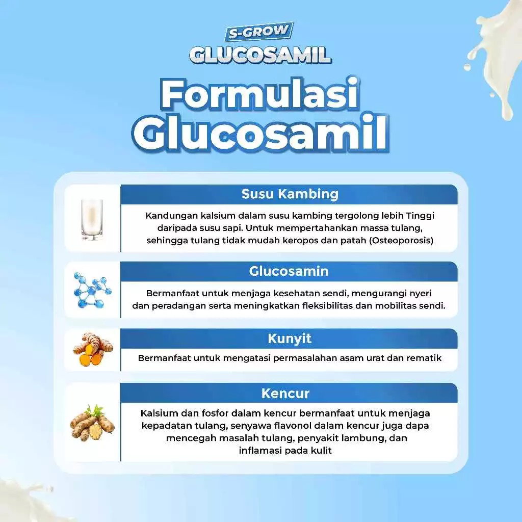 S-GROW GLUCOSAMIL - Susu Bubuk Dewasa Vanila [Untuk Tulang & Sendi]_5