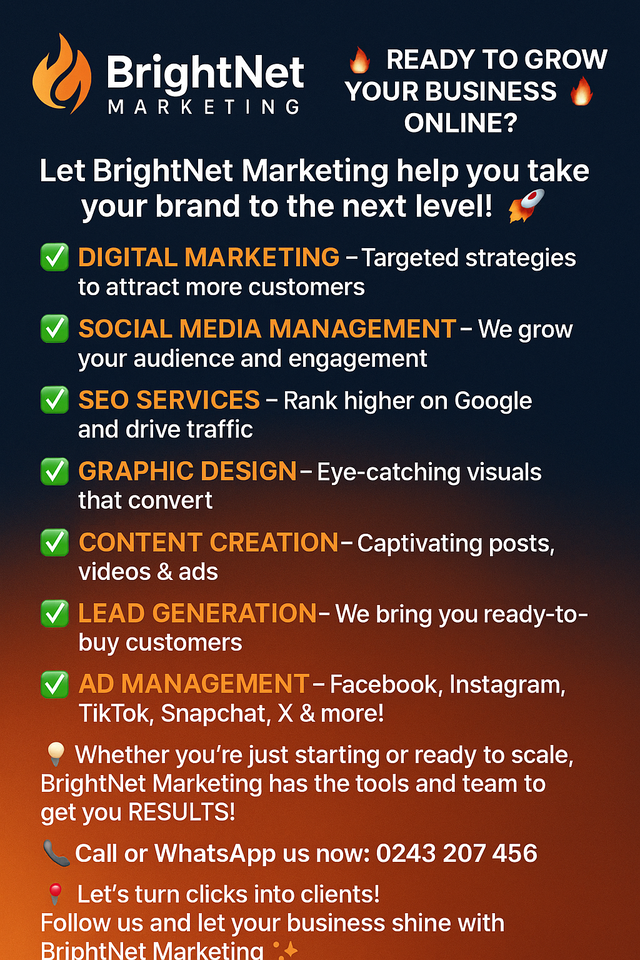 Social Media Advertising  Description: Facebook, Instagram, TikTok, and Snapchat Ads that drive real results. We handle everything from setup to success. Price: Starting from ₵300 Delivery: 2 – 4 days WhatsApp Support: ✅ Yes