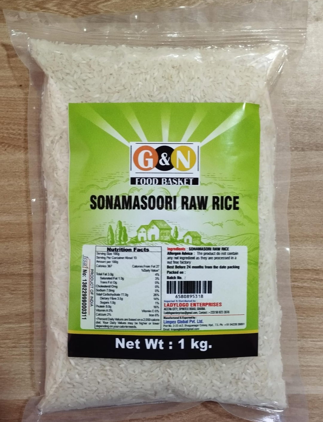 SONAMASOORI RAW RICE 1 KG_0