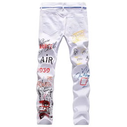 High Street Fashion Mens Jeans Night Club Black White Color Personal Designer Printed Jeans Men Punk Pants Skinny Hip Hop Jeans