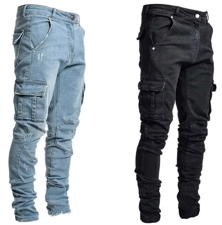 Men's Casual Trousers Worn Out Large Size Clothing Slim Fit Tight Micro-elastic Cargo Fat Jeans Men_0