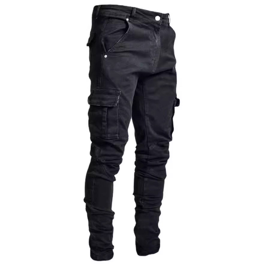 Men's Casual Trousers Worn Out Large Size Clothing Slim Fit Tight Micro-elastic Cargo Fat Jeans Men_1