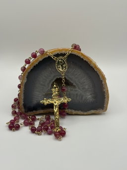 Rosario de Turmalina Sandía 6mm Chapado en oro 18k