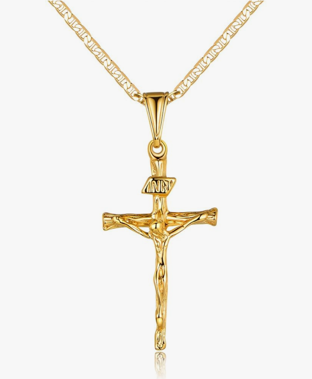 18K Gold Plated Cross Necklace + Flat Marina Chain_0