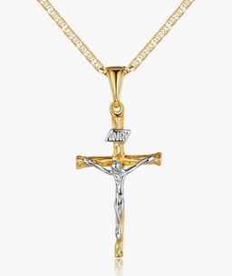 18K Gold Plated Cross Necklace + Flat Marina Chain