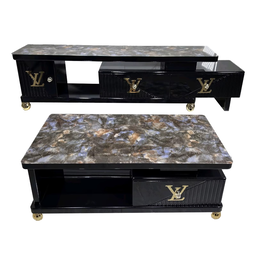 Ensemble RoyalLux – Meuble TV + Table Basse au Fini Marbré & Détails Dorés
