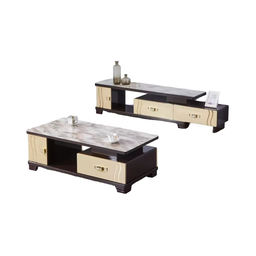Ensemble Élégance Noble – Meuble TV & Table Basse Bicolores au Fini Marbré