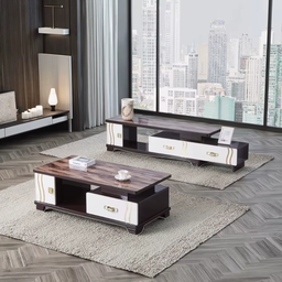 Ensemble Élégance Noble – Meuble TV & Table Basse Bicolores au Fini Marbré