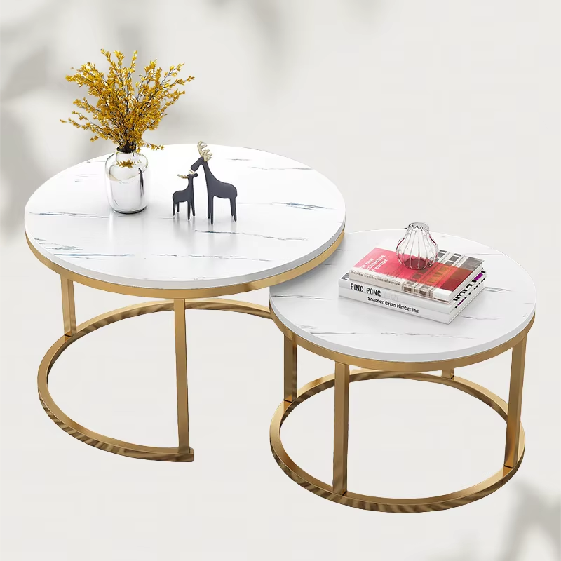 Ensemble Duo GlamMarbre – Tables Basses Rondes Or & Marbre