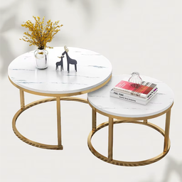 Ensemble Duo GlamMarbre – Tables Basses Rondes Or & Marbre
