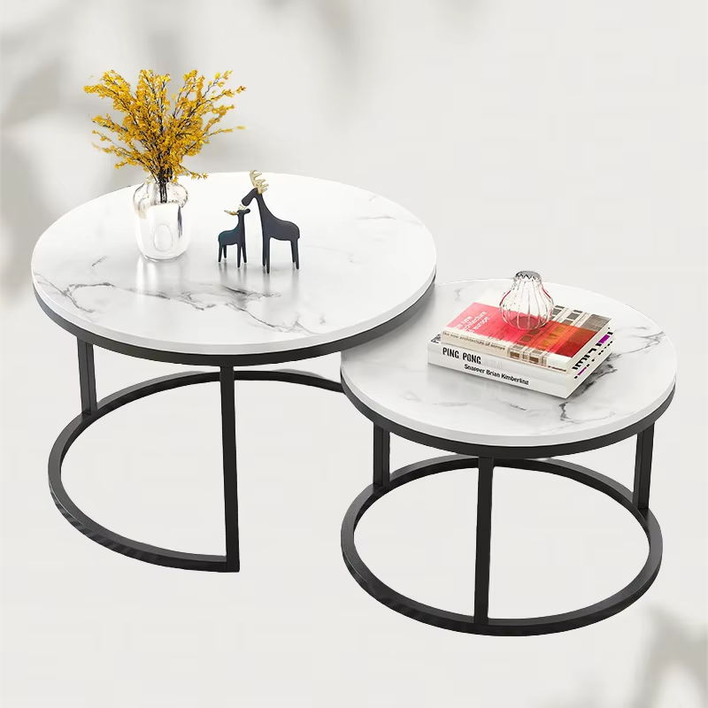 Ensemble Duo GlamMarbre – Tables Basses Rondes Or & Marbre_3