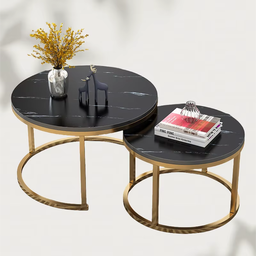 Ensemble Duo GlamMarbre – Tables Basses Rondes Or & Marbre