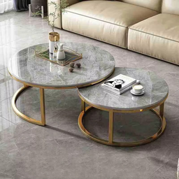 Ensemble Duo GlamMarbre – Tables Basses Rondes Or & Marbre