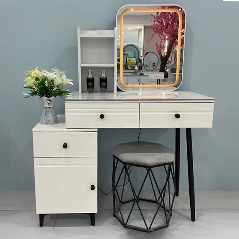 Coiffeuse Élégance LED – Miroir lumineux & Rangement intégré