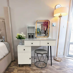 Coiffeuse Élégance LED – Miroir lumineux & Rangement intégré