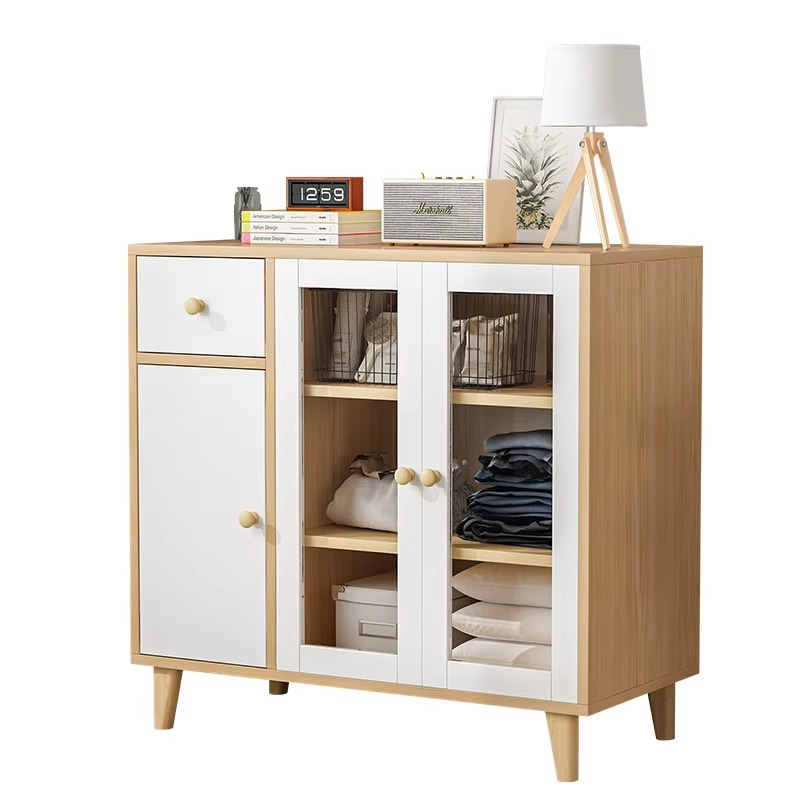 Buffet Scandinave MultiRangement – Bois Clair & Blanc Design