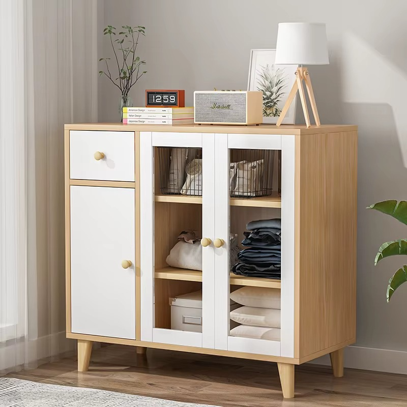 Buffet Scandinave MultiRangement – Bois Clair & Blanc Design_1