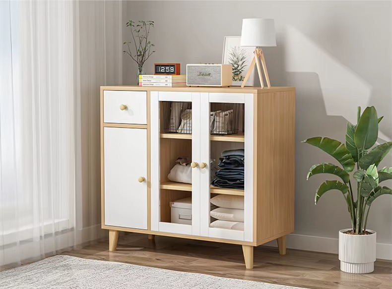 Buffet Scandinave MultiRangement – Bois Clair & Blanc Design_2