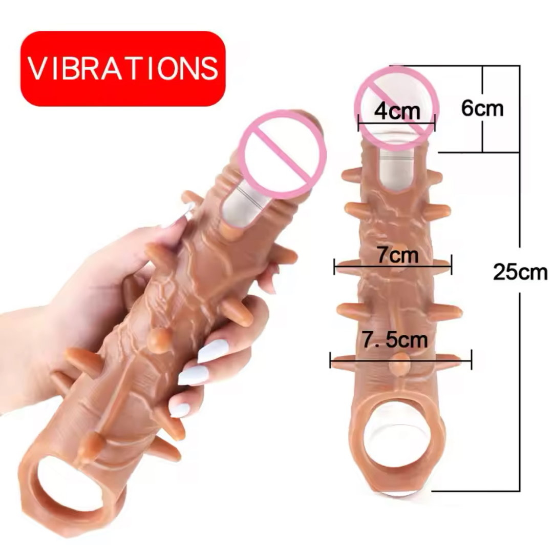 Vibrating 25cm Dotted Realistic Dildo Penis Sleeve
