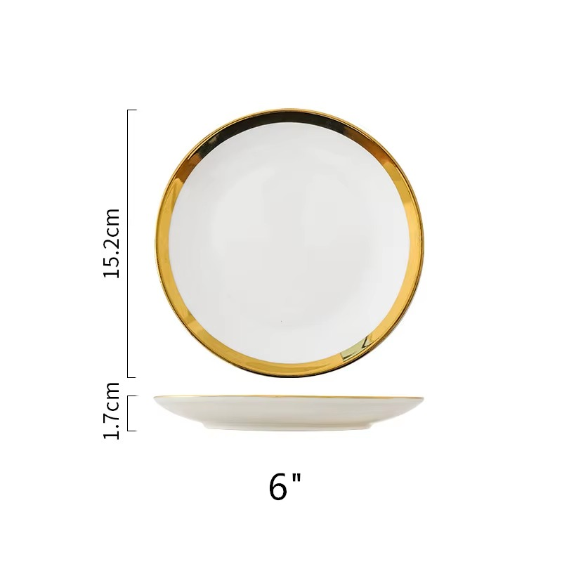 Assiettes en céramique de luxe à bord doré_0